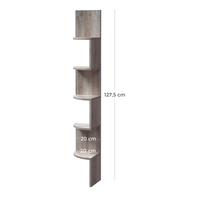 Γωνιακή Ξύλινη Ραφιέρα με 5 Ράφια 20 x 20 x 127.5 cm Χρώματος Γκρι VASAGLE LBC020M01