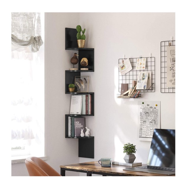 Γωνιακή Ξύλινη Ραφιέρα με 5 Ράφια 20 x 20 x 127.5 cm Χρώματος Μαύρο VASAGLE LBC20BK