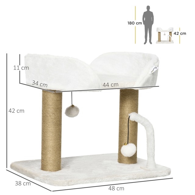PawHut Tower for Cats max 5kg σε μοριοσανίδα με ξύσιμο στύλο και μπάλες παιχνιδιού, 48x38x42 cm, κίτρινο και λευκό D30-607V00WT