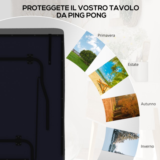 SPORTNOW Κάλυμμα τραπεζιού πινγκ πονγκ 257x153x5 cm από μαύρο πολυαιθυλένιο με αγκράφες και φερμουάρ A70-077V00BK