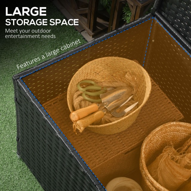 Outsunny Rattan and Steel Garden Storage Box με Καπάκι, 95x60x58cm, Μαύρο 865-011V00BK