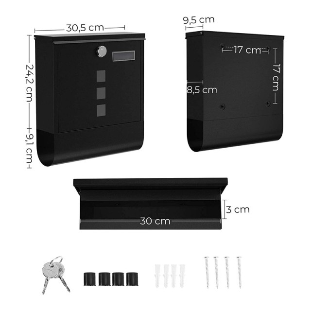 Γραμματοκιβώτιο από Ατσάλι 30.5 x 9.5 x 33.3 cm Χρώματος Μαύρο Song...