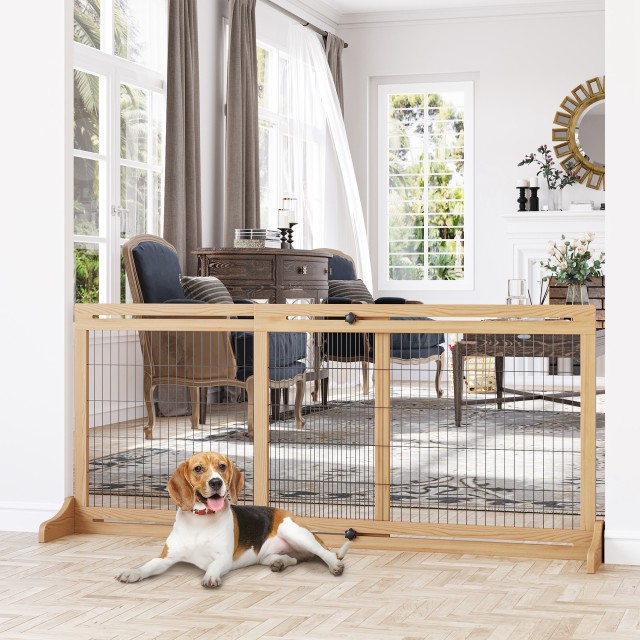 PawHut Extendable Indoor Wooden Dog Gate, 104-183x36x69cm, Χρώμα ξύλου D06-119ND