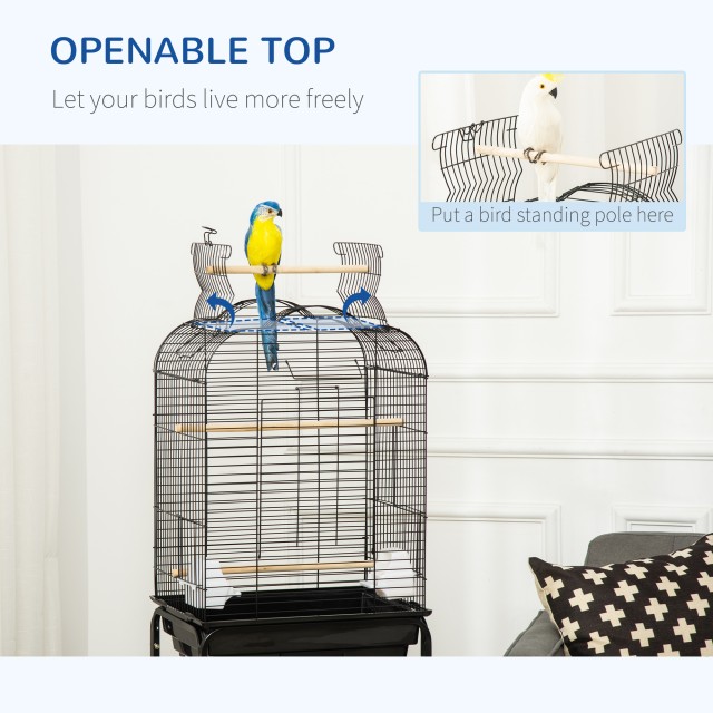 PawHut Bird Cage με 3 κούρνιες, 2 μπολ και 2 πλαϊνές πόρτες, σε ατσάλι, PP και ξύλο, 46x36x130 cm, Μαύρο D10-077
