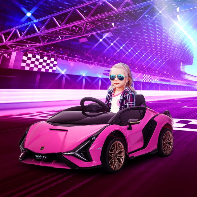 HOMCOM Ηλεκτρικό Αυτοκίνητο για Παιδιά 3-5 ετών Lamborghini 12V με Τηλεχειριστήριο και Ταχύτητα 3-5km/h, Ροζ 370-171V90PK