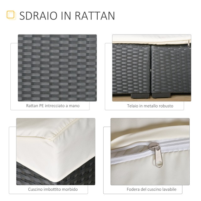 Outsunny Πτυσσόμενη ξαπλώστρα σε μαύρο PE Rattan με λευκό στρώμα κρ...
