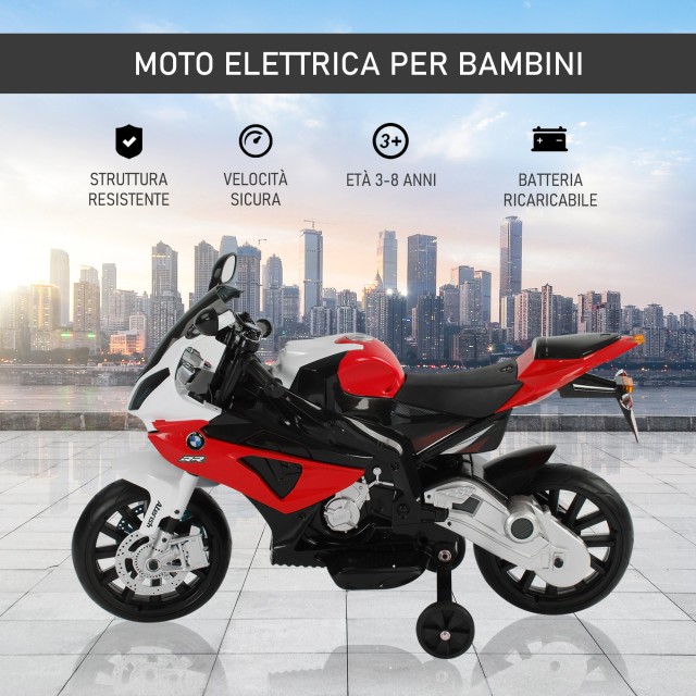 Homcom Ηλεκτρική μοτοσυκλέτα για παιδιά BMW RR 12V, Μαύρο και Κόκκι...