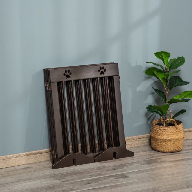 PawHut Folding Small Dog Gate, σε ξύλο πεύκου, 204x30x61 cm, καφέ D06-084BN