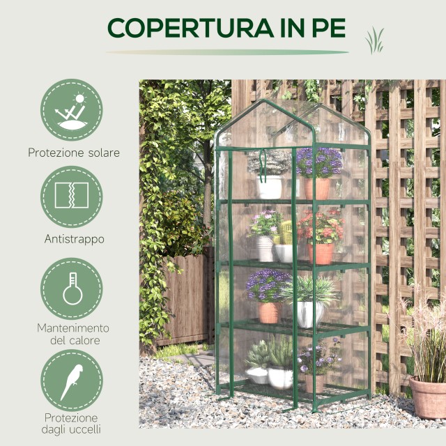 Outsunny Compact Μπαλκόνι Θερμοκήπιο με 4 Ράφια και Διαφανές Κάλυμμα PVC, 70x50x160cm 845-228V03