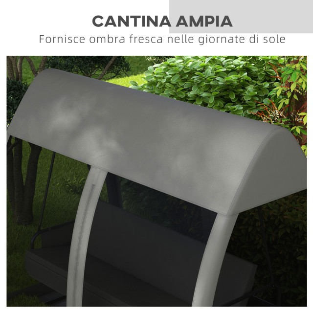 Outsunny Garden Swing 2 σε 1 Μετατρέψιμο σε κρεβάτι με μαξιλάρια και κουνουπιέρα, 240x140x197 cm, γκρι 84A-063V01CG