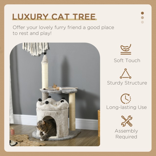 PawHut Scratching Tree για γάτες με σπίτι και κρεβάτι, βελούδινο και κάλυμμα παιχνιδιού, 48x48x86cm, γκρι D30-715V00GY