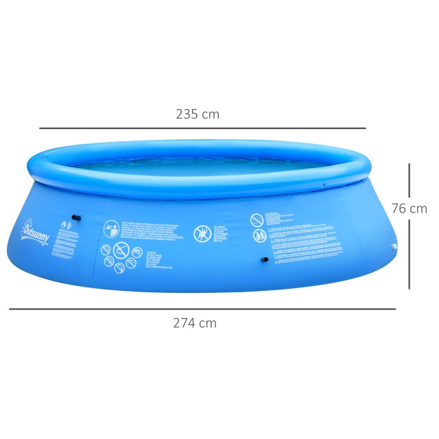 Outsunny 3-στρώσεων PVC φουσκωτή πισίνα κήπου για 3-4 άτομα με βαλβίδα αποστράγγισης και αντλία χειρός, Φ274x76cm, Μπλε 848-025BU