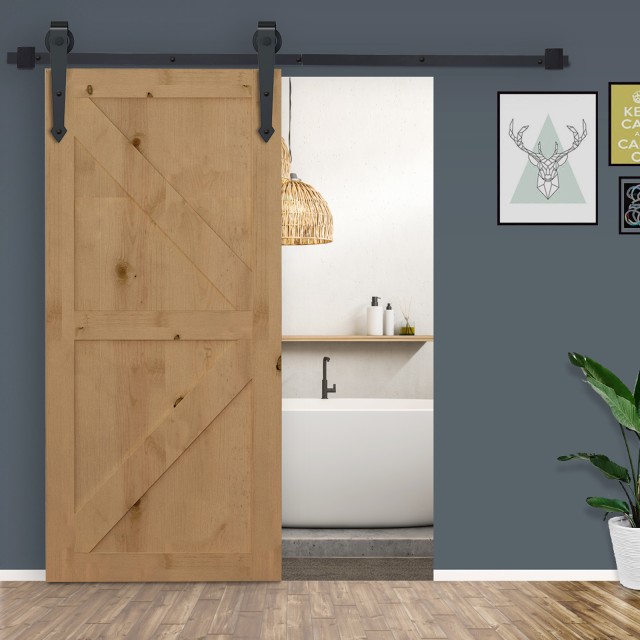 Σετ συρόμενης πόρτας HOMCOM Rustic Style με ράγα και ρολά 200cm, μαύρο B81-019