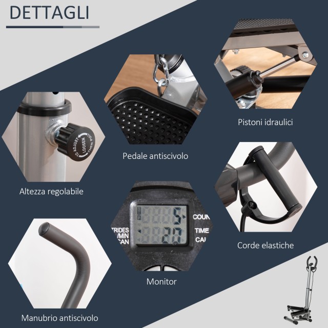 HOMCOM Stepper με ρυθμιζόμενο τιμόνι, οθόνη LCD και λαστιχάκια, 55x53x118-128cm, μαύρο A90-279V01SR