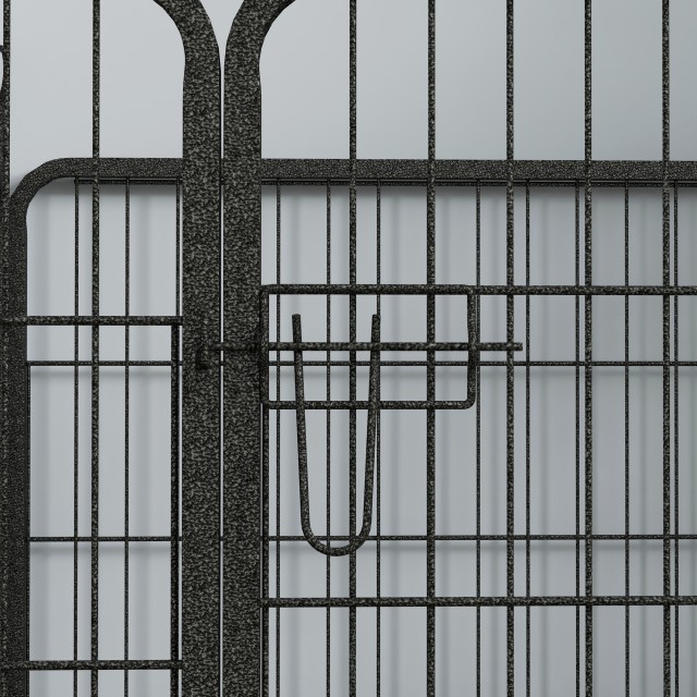 PawHut Folding Metal Dog Fence, για εσωτερική και εξωτερική χρήση με πόρτα και μανταλάκια, 82x82x60cm γκρι D06-074V02GY