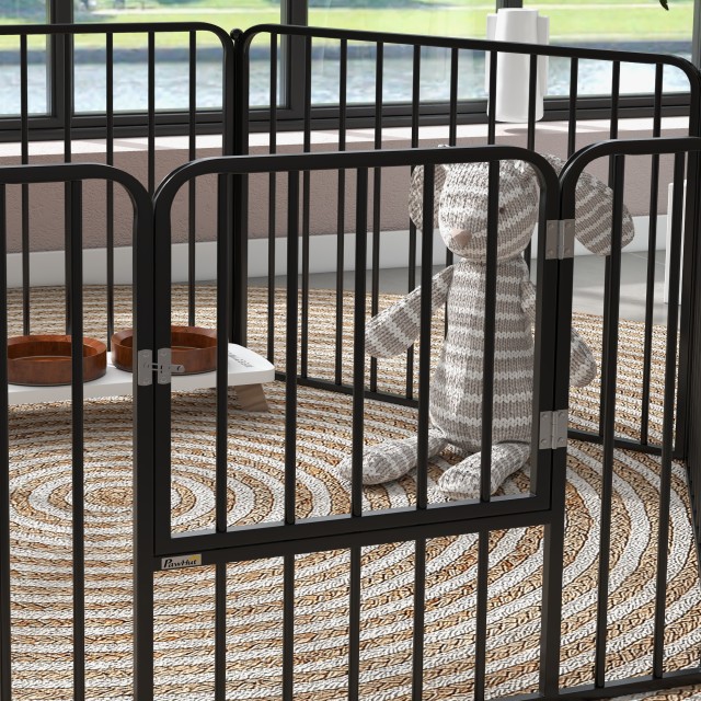PawHut Dog Fence με 6 αρθρωτά πάνελ εσωτερικού και εξωτερικού χώρου, ατσάλι, 164x83x60 cm, μαύρο D06-202V00BK