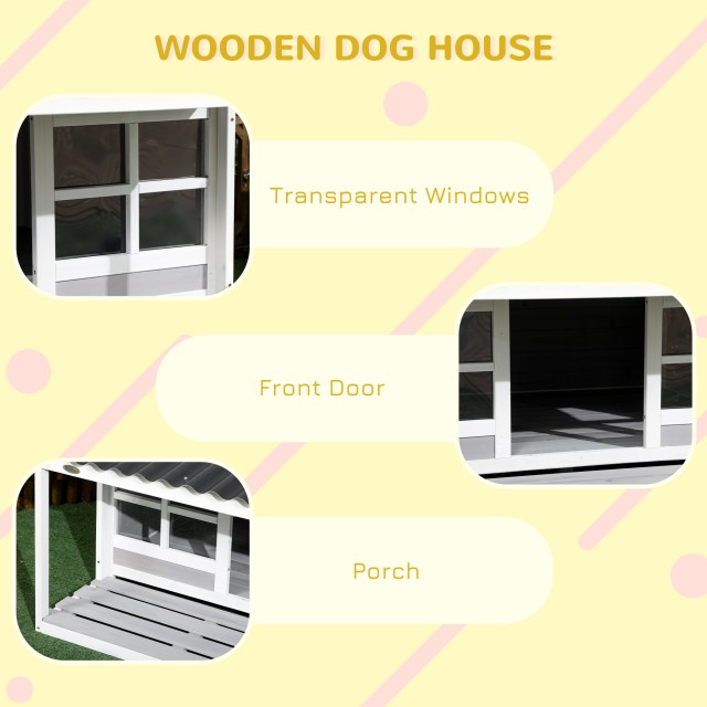 PawHut Outdoor Wood and PVC Kennel Dog with Port and Windows, 126x1...