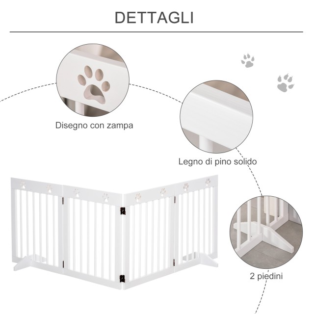 PawHut 4-Section Folding Dog Eraser Pine Wood Safety Gate - Λευκό D06-084