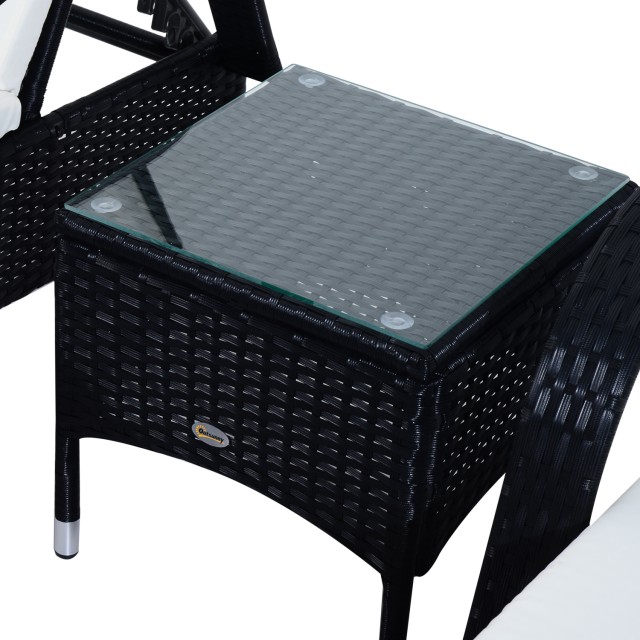 Outsunny Σετ 2 Rattan Ξαπλώστρα Ξαπλώστρα με Επενδυμένο στρώμα και Τραπεζάκι σαλονιού, Μαύρο 862-011BK
