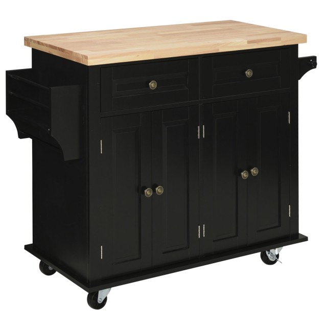 Rollbares Küchenmöbel mit 2 Schränken und 2 Schubladen, 111 x 44.5 x 82.5 cm, Farbe Schwarz, HOMCOM 801-161BK