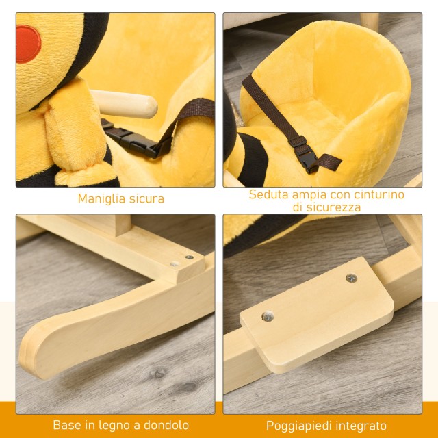 HomCom Wooden Rocking Horse Bee για Παιδιά 60 x 33 x 45 cm Κίτρινο και Μαύρο 330-010