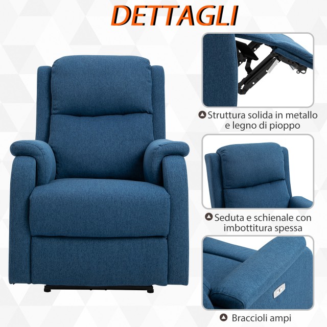 Πολυθρόνα HOMCOM Electric Relax με ανακλινόμενη πλάτη 160°, στήριγμ...