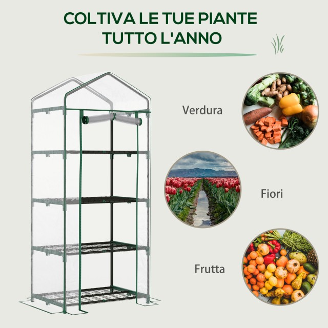 Outsunny Compact Μπαλκόνι Θερμοκήπιο με 4 Ράφια και Διαφανές Κάλυμμα PVC, 70x50x160cm 845-228V03