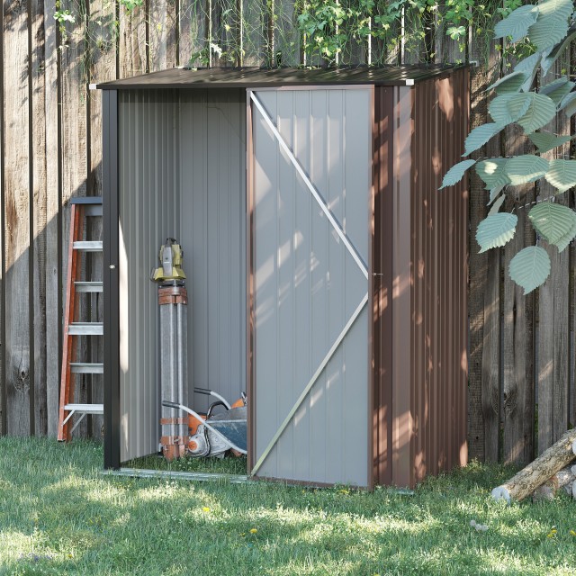 Outsunny Steel Θήκη Εργαλείου Υπόστεγου Κήπου με Κλειδαριά, 161,5x94,5x196cm, Καφέ 845-532BN