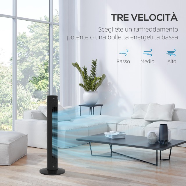 Ανεμιστήρας Tower 45W με 4 λειτουργίες και 3 ταχύτητες με χρονοδιακόπτη 12 ωρών, σε ABS, Ø31,5x93 cm, Μαύρο 824-077V90BK