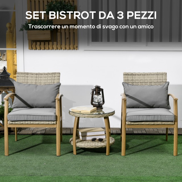 Outsunny Rattan Garden Lounge με 2 πολυθρόνες με μαξιλάρια και γυάλ...