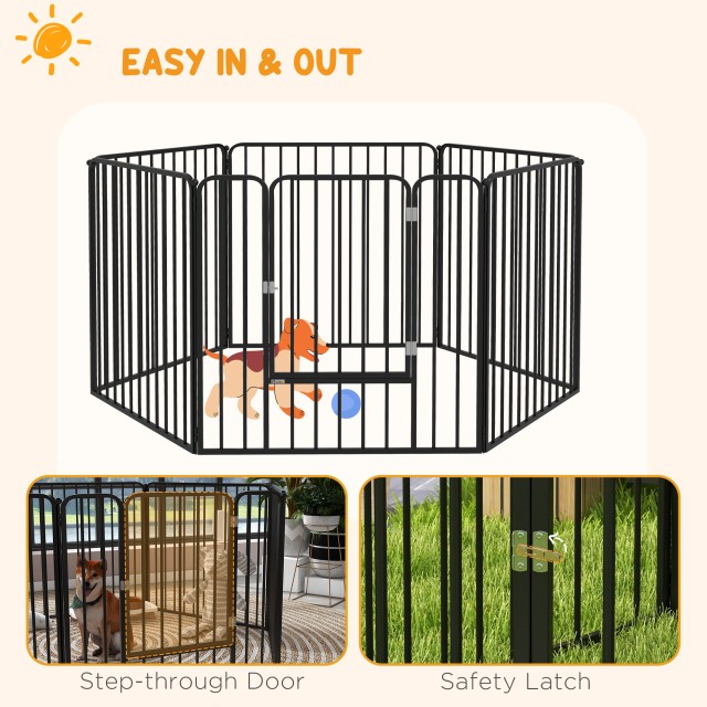 PawHut Dog Fence με 6 Modular Panel Indoor and Outdoor, Ατσάλι, 164x83x80 cm, Μαύρο D06-201V00BK