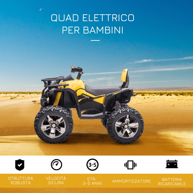 HOMCOM 12V Electric Kids Quad με λειτουργικούς προβολείς και πεντάλ, επαναφορτιζόμενη μπαταρία, κ.λπ. 3-5 ετών, 100x65x73cm - Μαύρο / Κίτρινο 370-170V90YL