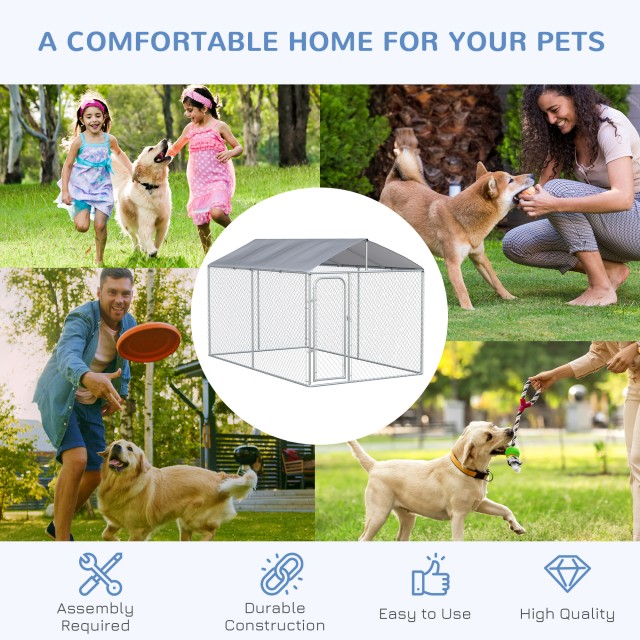 PawHut Metal Dog Kennel με υφασμάτινο κουβούκλιο Oxford και πόρτα κλειδώματος, 400x230x232 cm D02-049V03SR