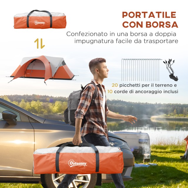 Σκηνή Camping Outsunny 5-6 ατόμων με βεράντα, 3000mm Αδιάβροχη με τσάντα μεταφοράς, πορτοκαλί A20-396V00OG
