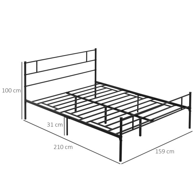 HOMCOM Δομή διπλού κρεβατιού από ατσάλι 160x200cm με πηχάκια, κεφαλάρι και πόδι - Μαύρο 831-413V01