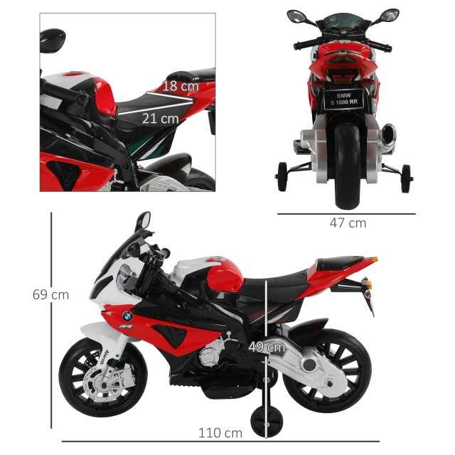 Homcom Ηλεκτρική μοτοσυκλέτα για παιδιά BMW RR 12V, Μαύρο και Κόκκινο 301-007RD