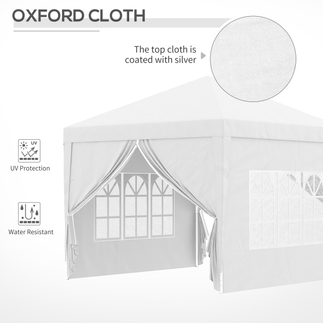 Outsunny Gazebo 3x3 m Αναδιπλούμενο και αδιάβροχο με πλαϊνά πάνελ, από ύφασμα χάλυβα και Oxford, λευκό 84C-430V00WT