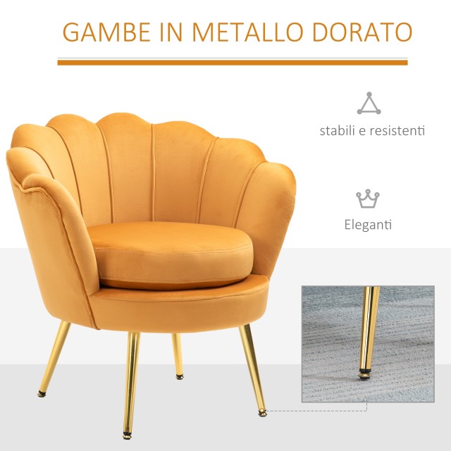 Πολυθρόνα HOMCOM Vintage Design σε κίτρινη βελούδινη πολυθρόνα κρεβ...