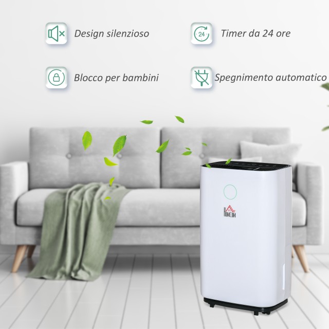 HOMCOM 25L Αφυγραντήρας 3 Λειτουργίες και 2 Ταχύτητα 24h Timer Silent Design 33,5x23x57cm Λευκό 821-019V92