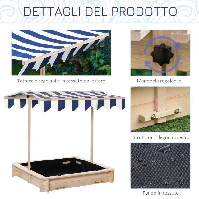 Outsunny Sandpit για Παιδιά σε Ξύλο με Αντηλιακό, Πάγκο και Καπάκι, 106x106x121cm Λευκό και Μπλε 343-029