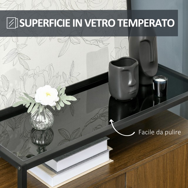 HOMCOM Ντουλάπι με Δύο Πόρτες από MDF με Κορυφή σε Tempered Glass, 82x30x98 cm, Καφέ και Μαύρο 838-266V00CF