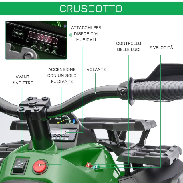 HOMCOM 12V Electric Kids Quad με λειτουργικούς προβολείς και πεντάλ...