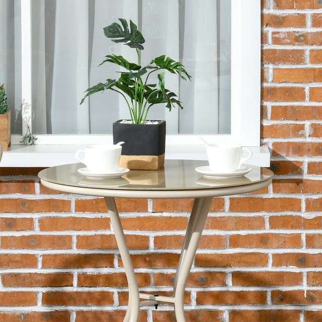 Σετ κήπου Outsunny Rattan με 2 πολυθρόνες με μαξιλάρια και γυάλινο τραπεζάκι σαλονιού, Χακί 84G-240V00MX