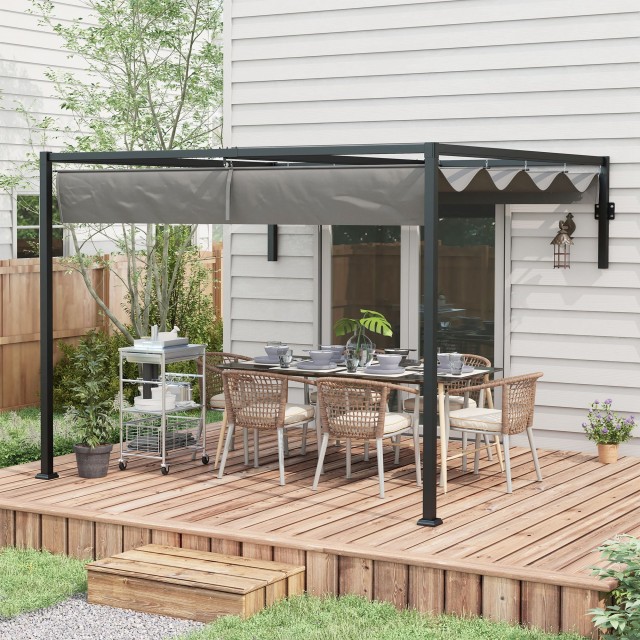 Outsunny Pergola Gazebo 3x4 m με αναδιπλούμενη οροφή και τρύπες αποστράγγισης, σε ατσάλι και πολυεστέρα, γκρι 84C-470V02CG