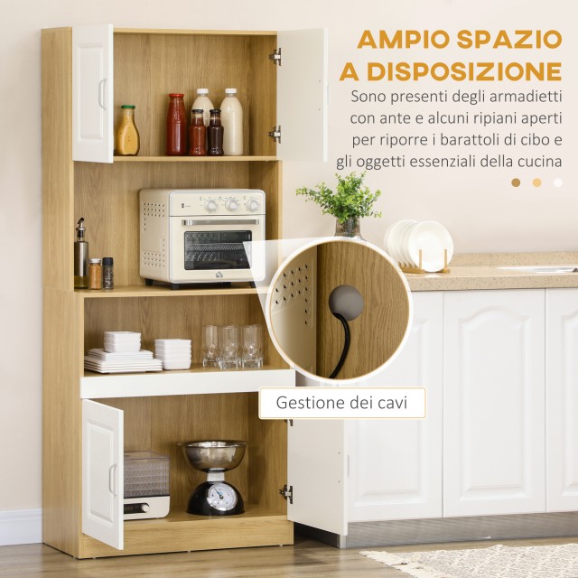 HOMCOM High Pantry Unit σε μοριοσανίδα με 4 πόρτες με ντουλάπια και ανοιχτό ράφι, 80x40x180 cm 835-982V00ND