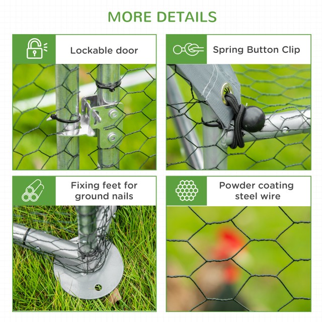 PawHut Galvanized Steel Chicken Run με κάλυμμα Oxford, 302x107x172cm, Ασημί D51-272V01