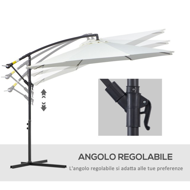 Ομπρέλα κήπου Outsunny με μανιβέλα, Φ3x2,5m, Λευκό 84D-037CW