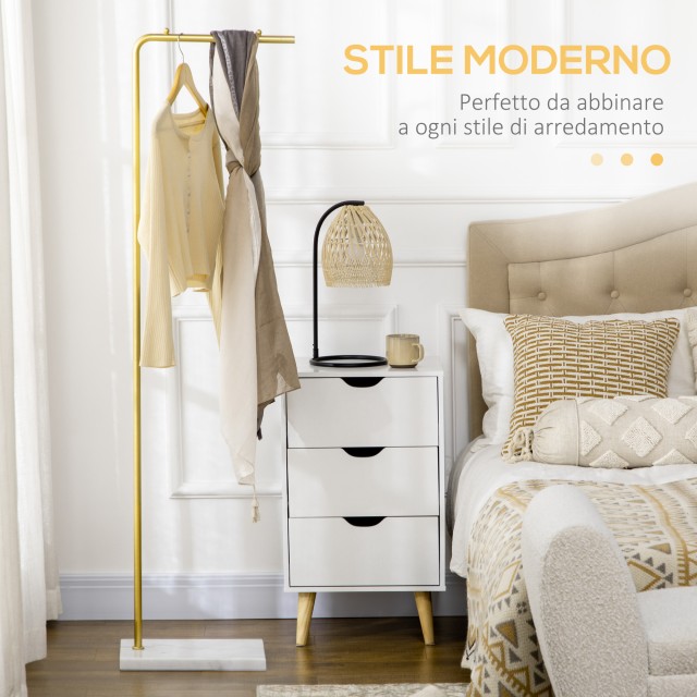 HOMCOM Coat Stand για είσοδο, υπνοδωμάτιο και σαλόνι σε μέταλλο και μάρμαρο, 35x25x152 cm, χρυσό και λευκό 837-296V01GD
