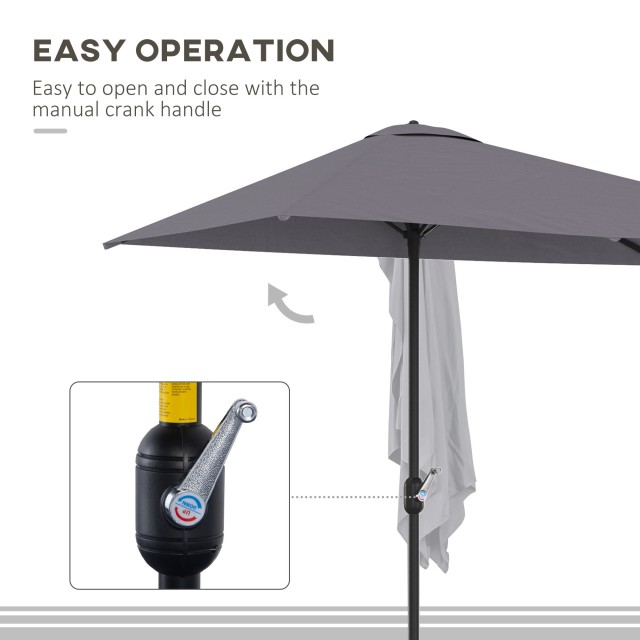 Outsunny Space-Saving Mezzaluna Wall Ombrella με άνοιγμα μανιβέλας, γκρι 84D-074GY