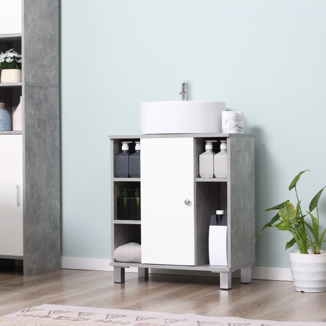 Ντουλάπι kleankin Under Sink με U-Carving και 6 Ξύλινα Ράφια, 60x30x68cm - Λευκό / Γκρι 834-382GY